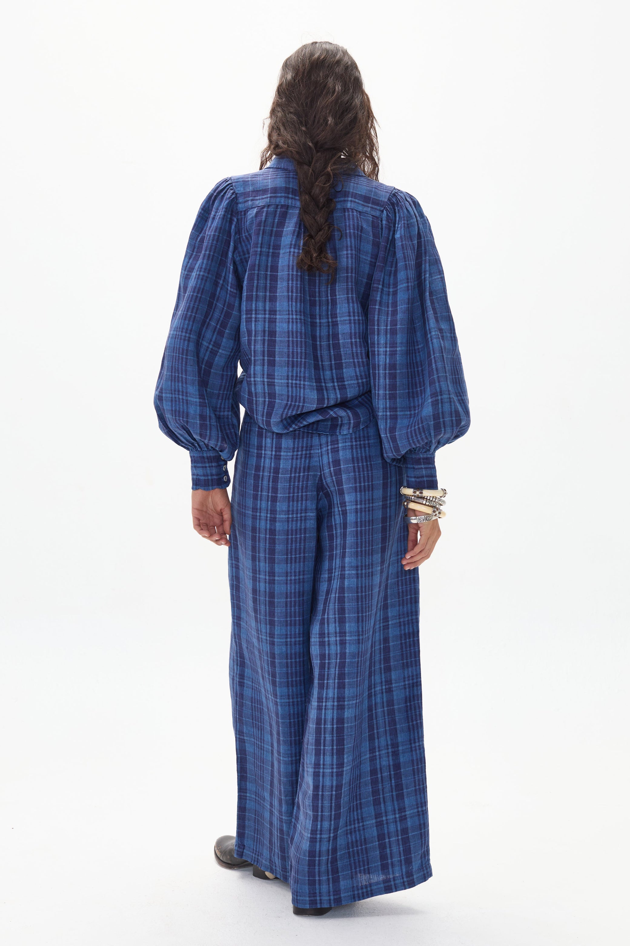 Culotte Linen pants - Ocean Checks Print