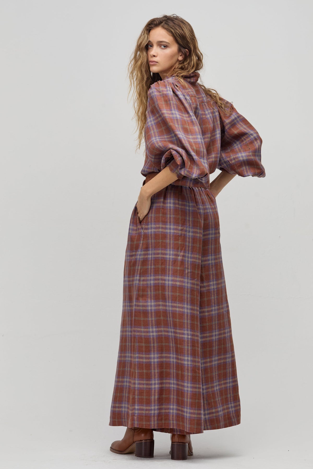 Sabi Linen Pants- Hazlenut Checks