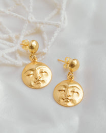 Moon Face Gold Drop Earrings