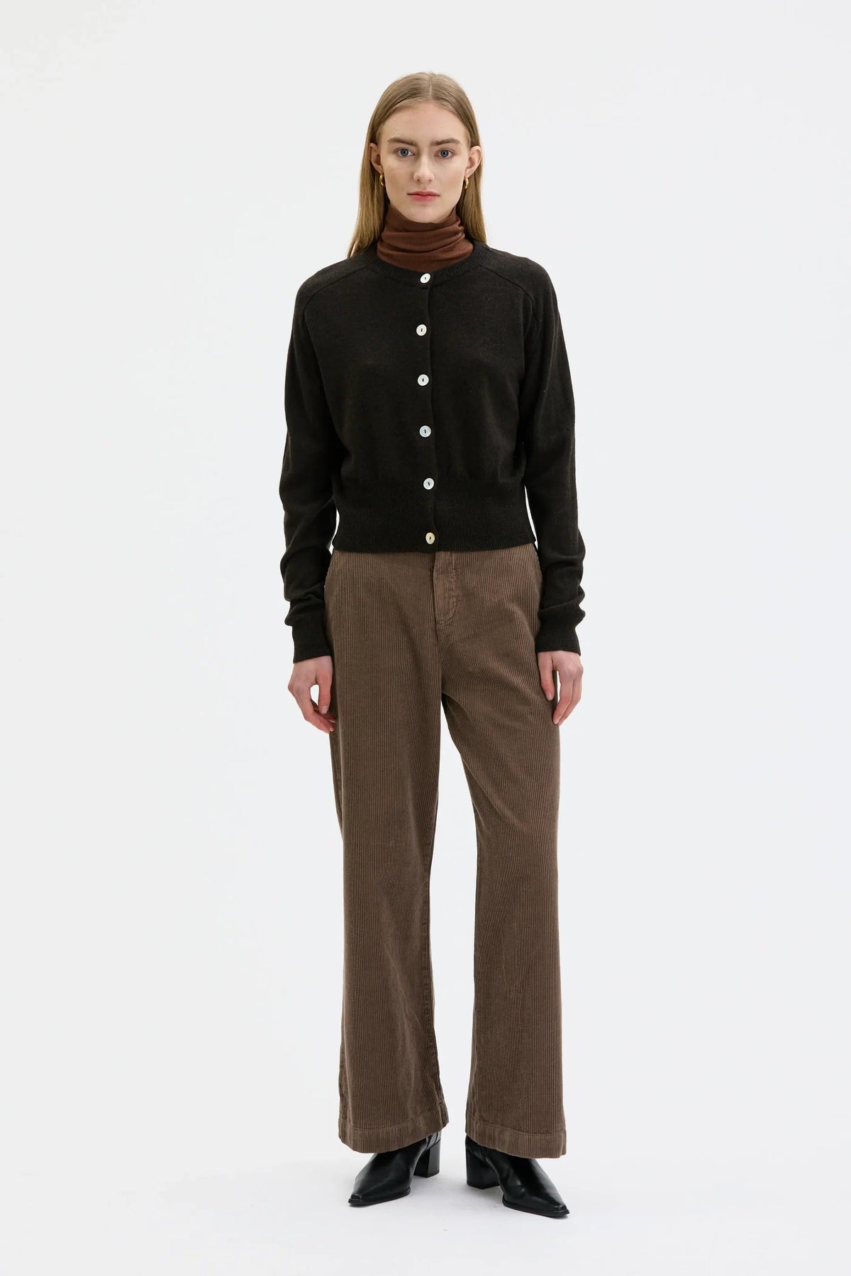 Maska Malo Fine Knit Wool Cashmere Cardigan - Morel Brown