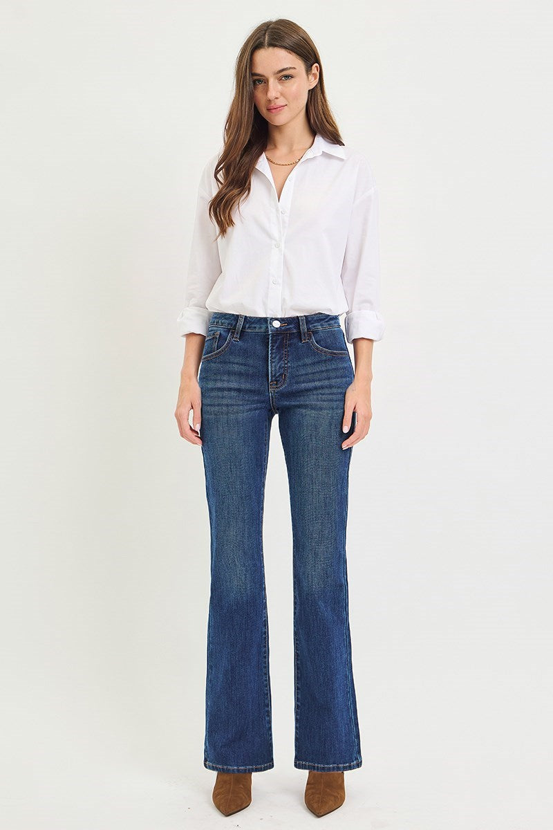 Risen Tummy Control Mid Rise Bootcut Jeans- Dark