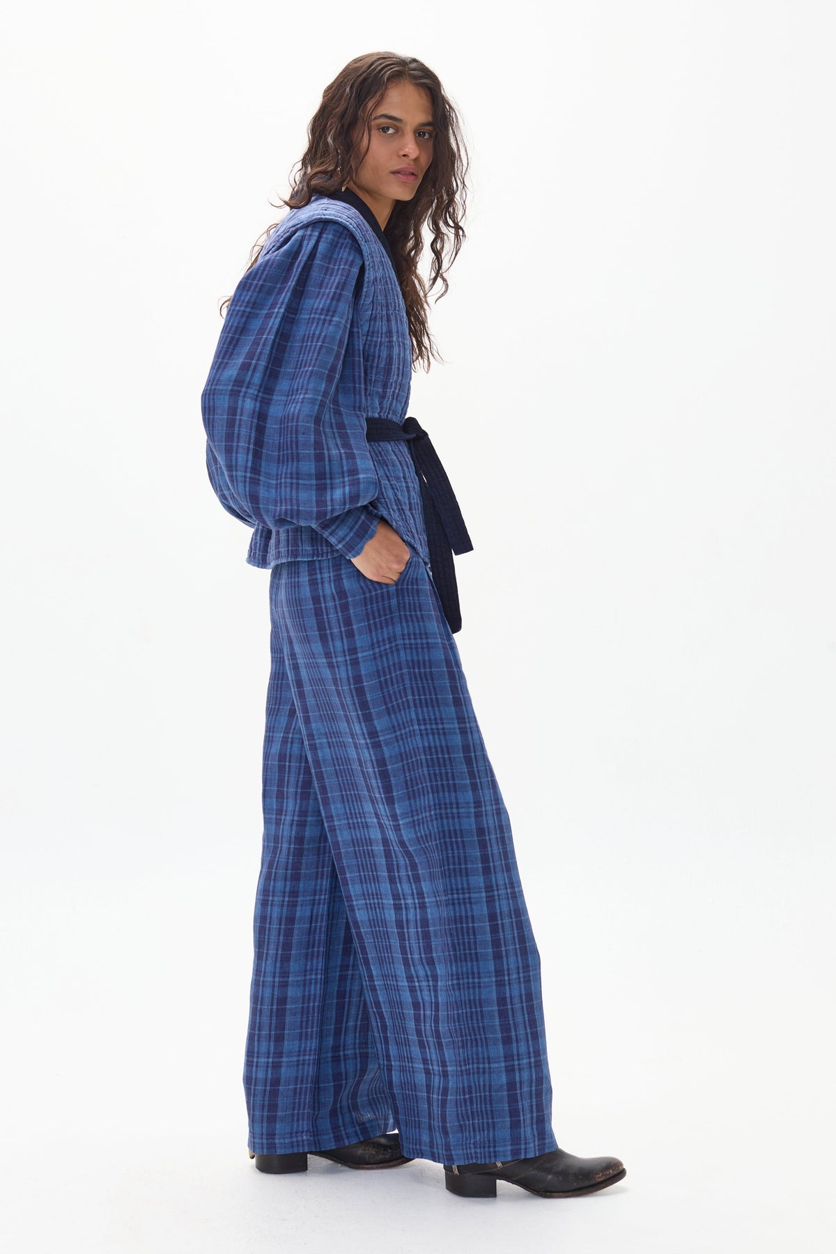 Culotte Linen pants - Ocean Checks Print