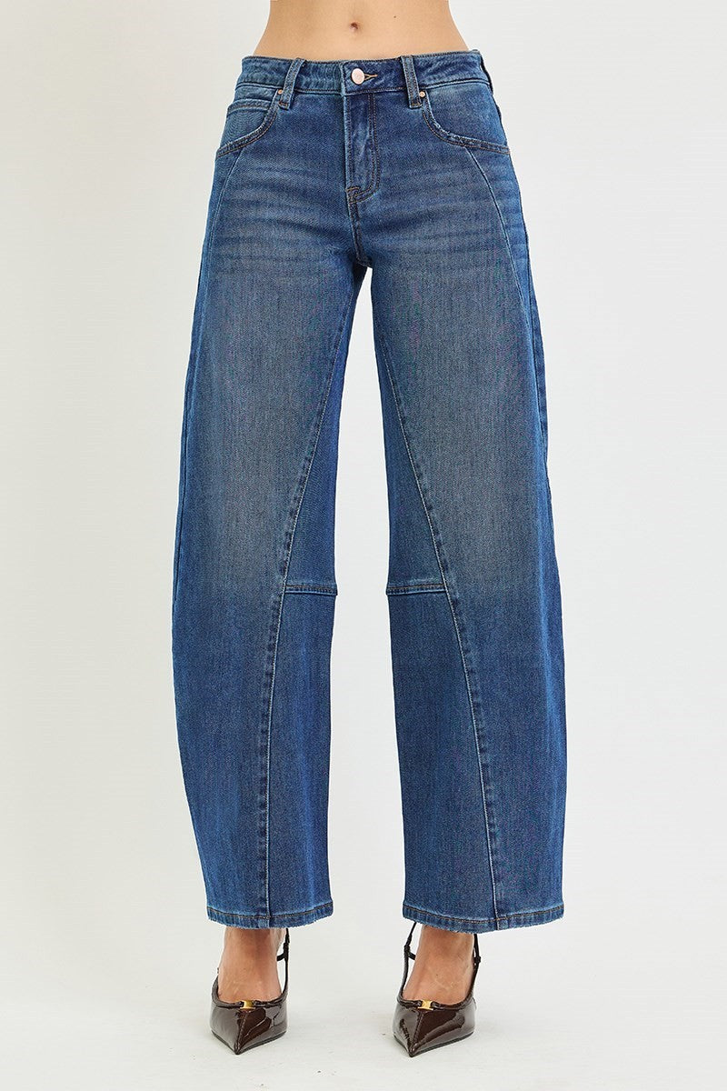 Risen Slouchy Barrel Twisted Seam Jeans- Dark