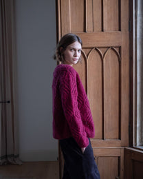NOVA LACY HAND KNIT MOHAIR CARDIGAN- MULBERRY