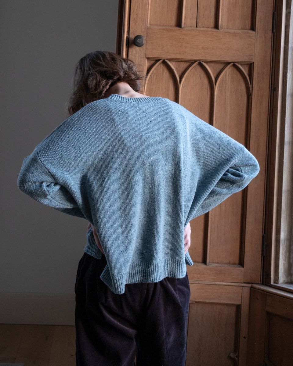 Layla Boxy Fit Hand Knit Wool Jumper- Soft Blue Melange