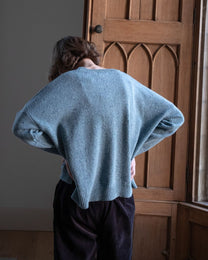 Layla Boxy Fit Hand Knit Wool Jumper- Soft Blue Melange