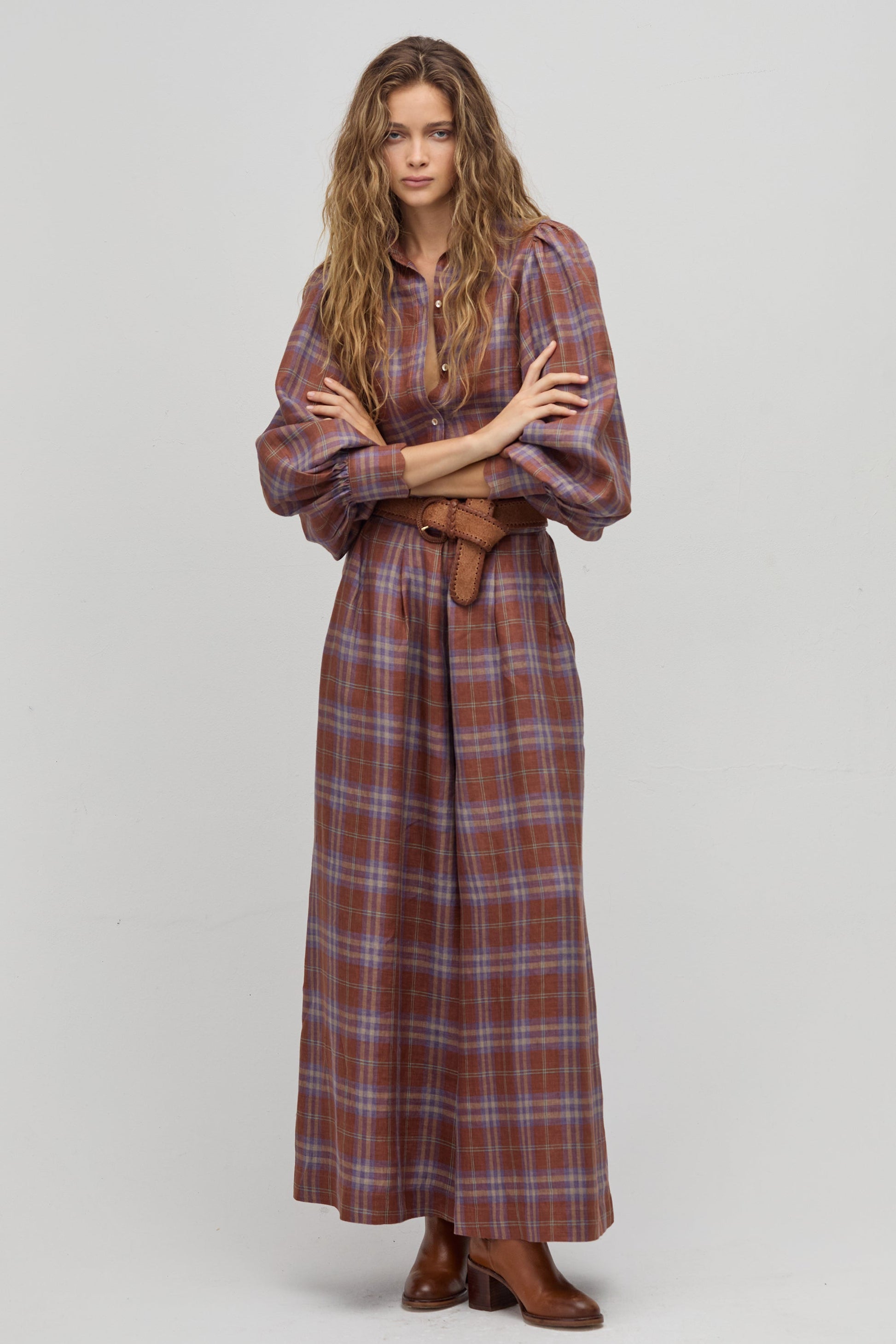 Sabi Linen Pants- Hazlenut Checks
