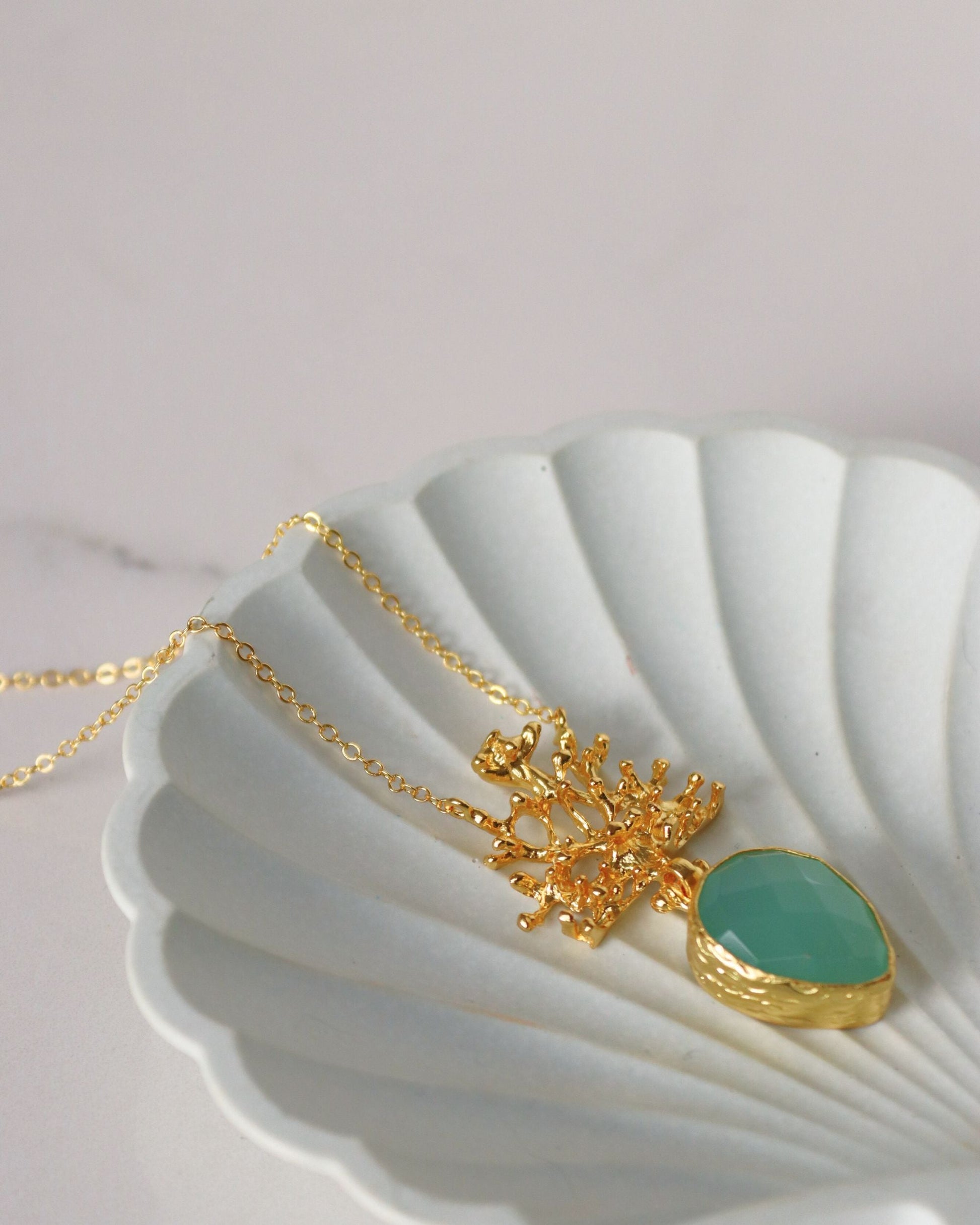 Sophia Aqua Chalcedony Coral Pendant Necklace