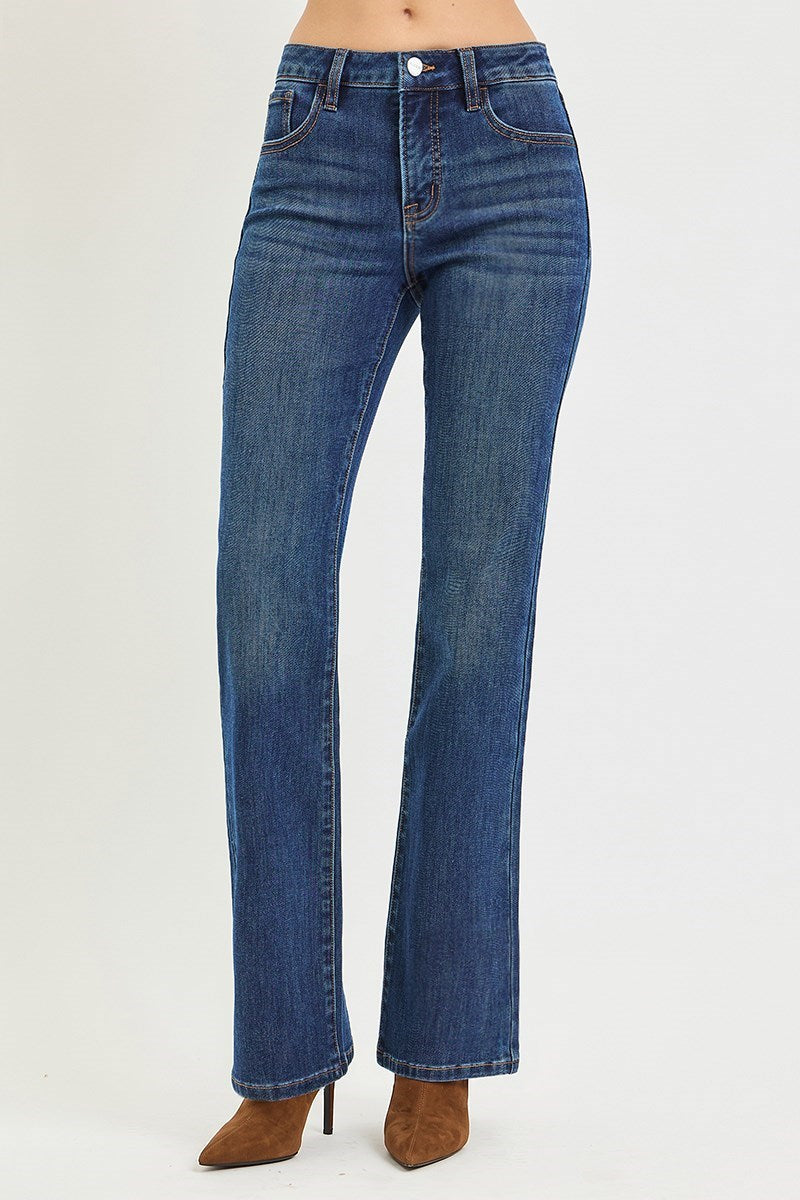 Risen Tummy Control Mid Rise Bootcut Jeans- Dark