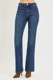 Risen Tummy Control Mid Rise Bootcut Jeans- Dark