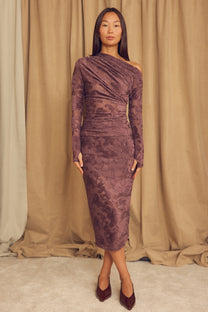 Cossac Devoré Fitted Midi Skirt - Cocoa