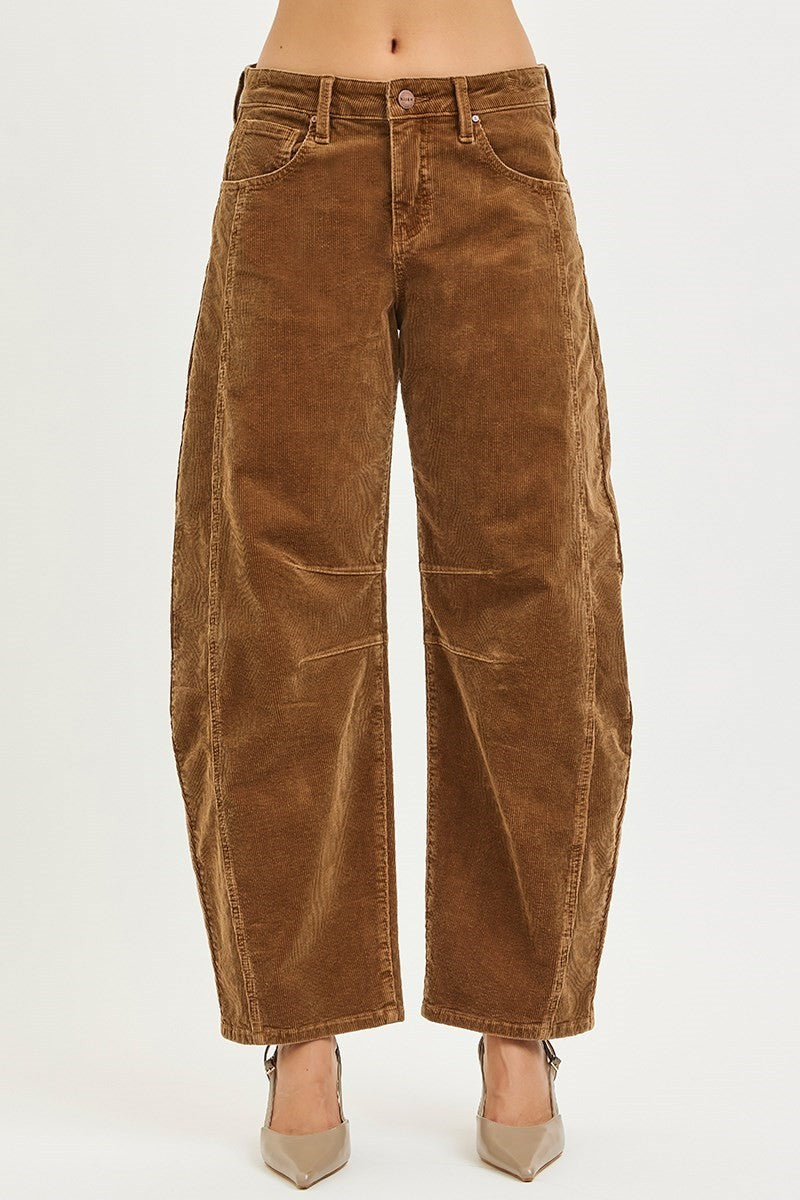 Risen Slouchy Ankle Barrel Corduroy Pants- Rust
