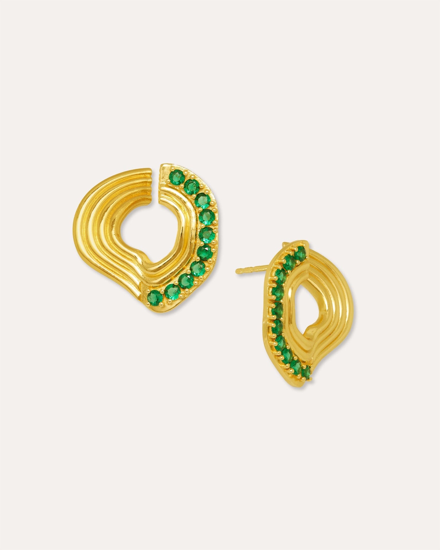 Nara Wave Green Onyx Stud Earrings