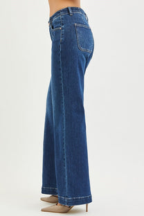 Risen Mid Rise Wide Leg Front Seam Jeans- Dark