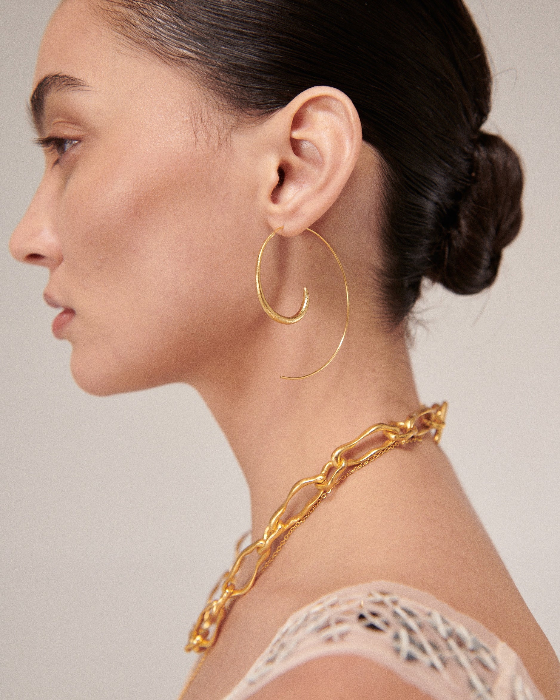 Aegina Gold Pull Through Hoop Earrings