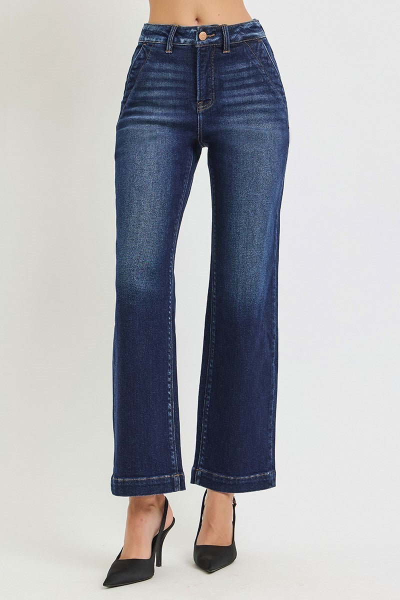 Risen High Rise Ankle Straight Jeans- Dark