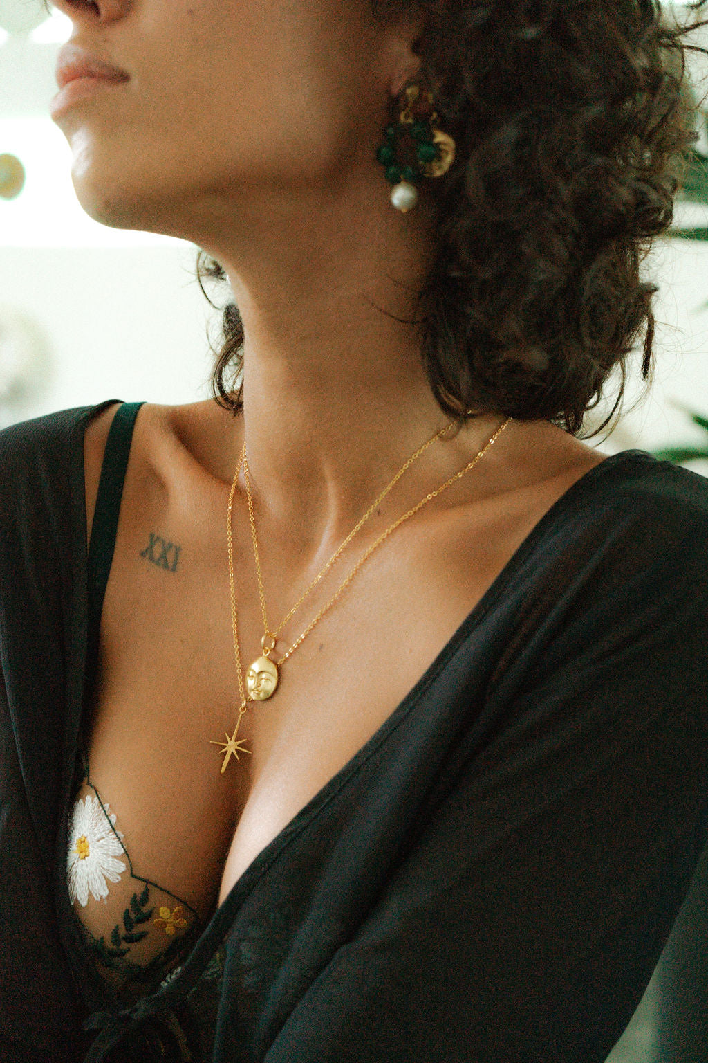 Moon Face Gold Pendant Necklace