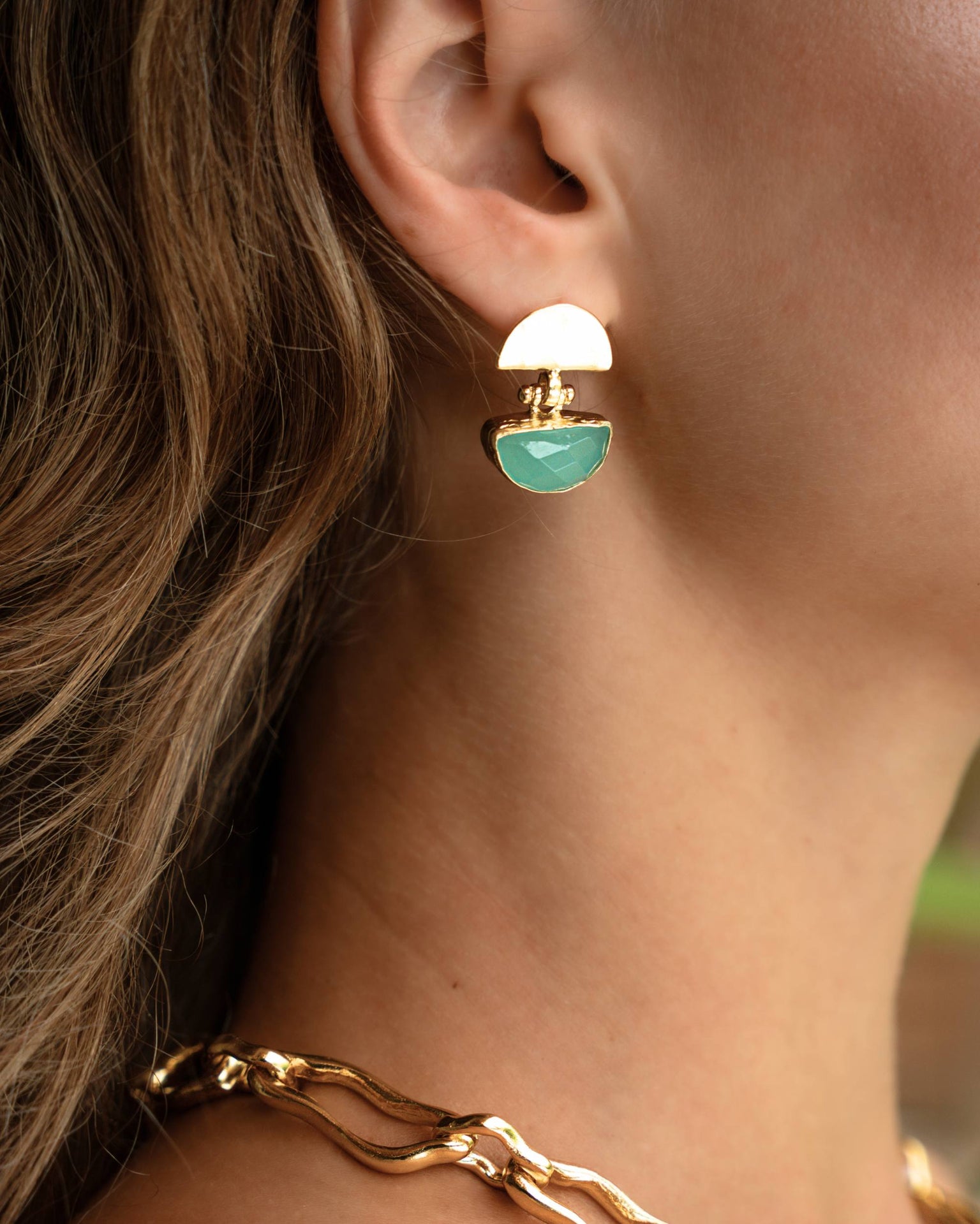 Mina Aqua Chalcedony Drop Stud Earrings