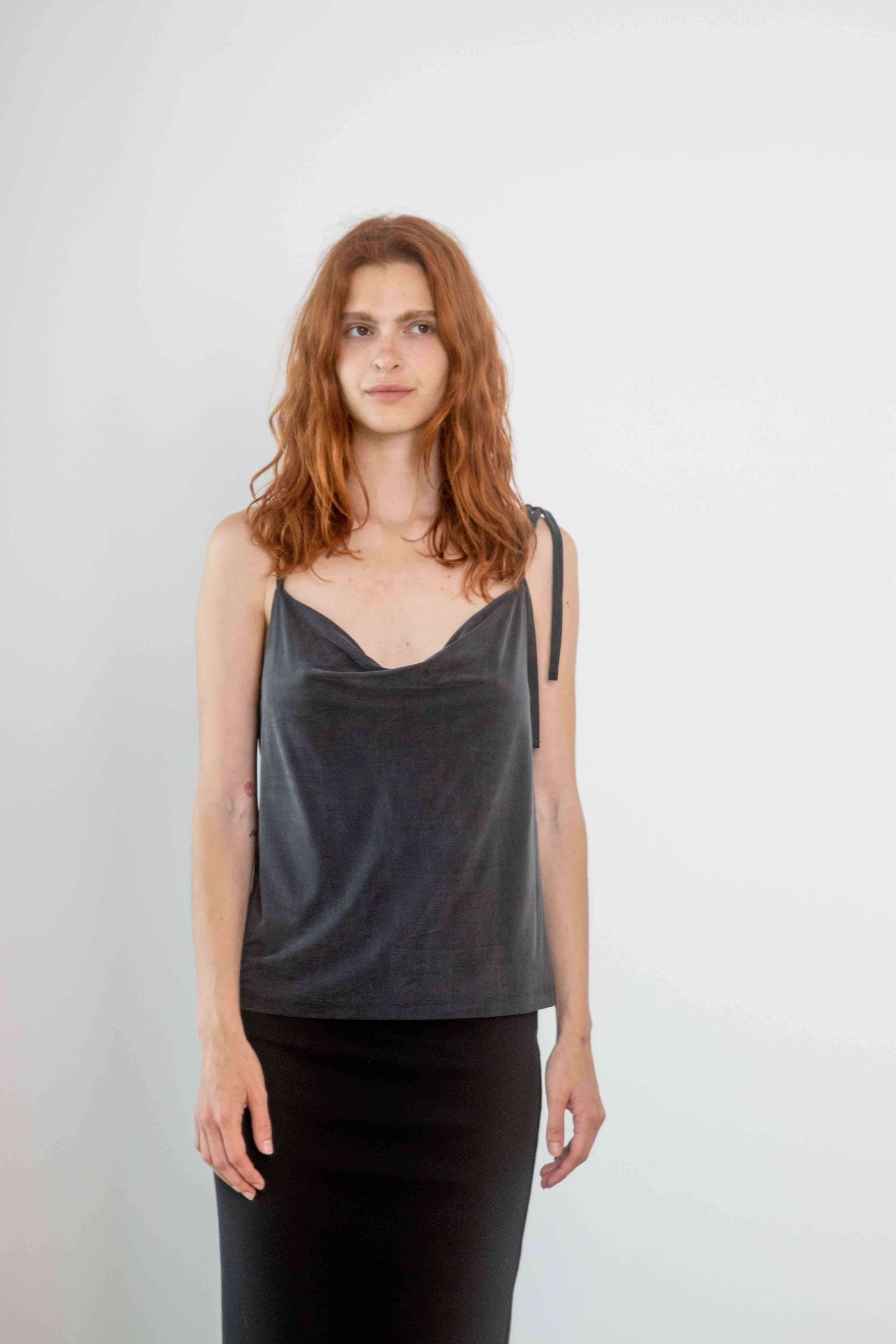 Cossac Drape Slip Top in Slate Black Cupro