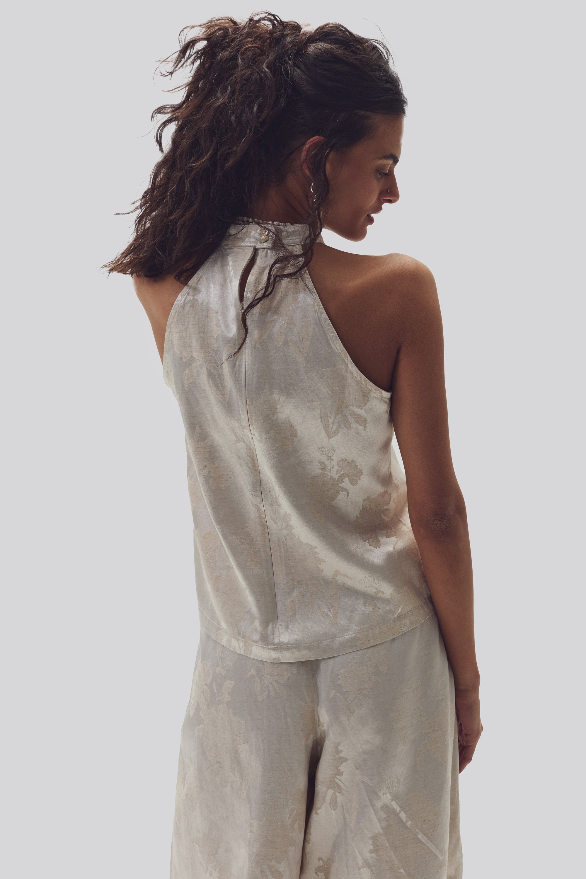 Olivia Brocade Top- Ivory Garden