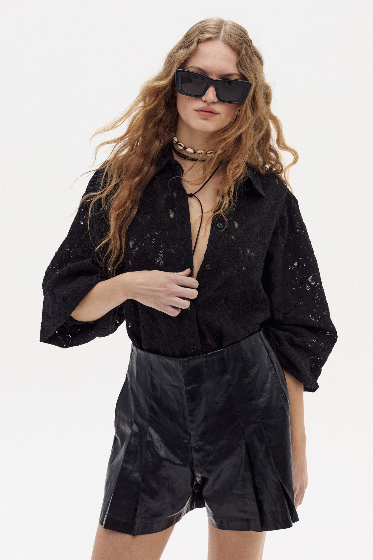 Claire Cotton Lace Shirt- Black