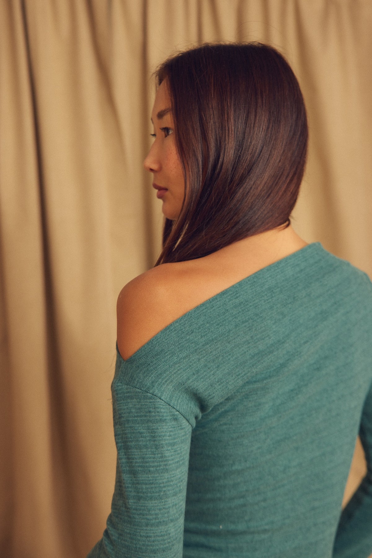 Cossac Drape Top in Organic Cotton and Wool- Teal