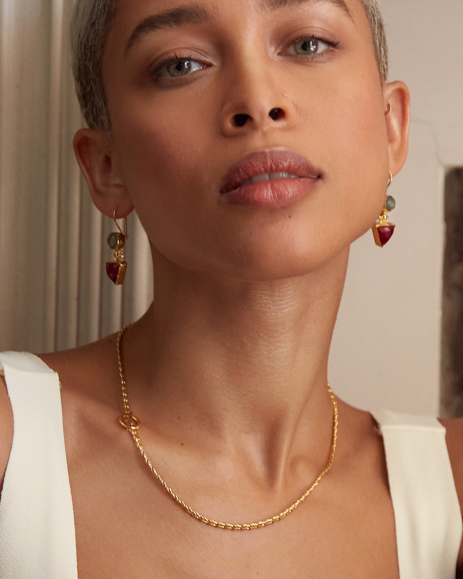 Thea Snake Chain Necklace with T-Bar - S/M