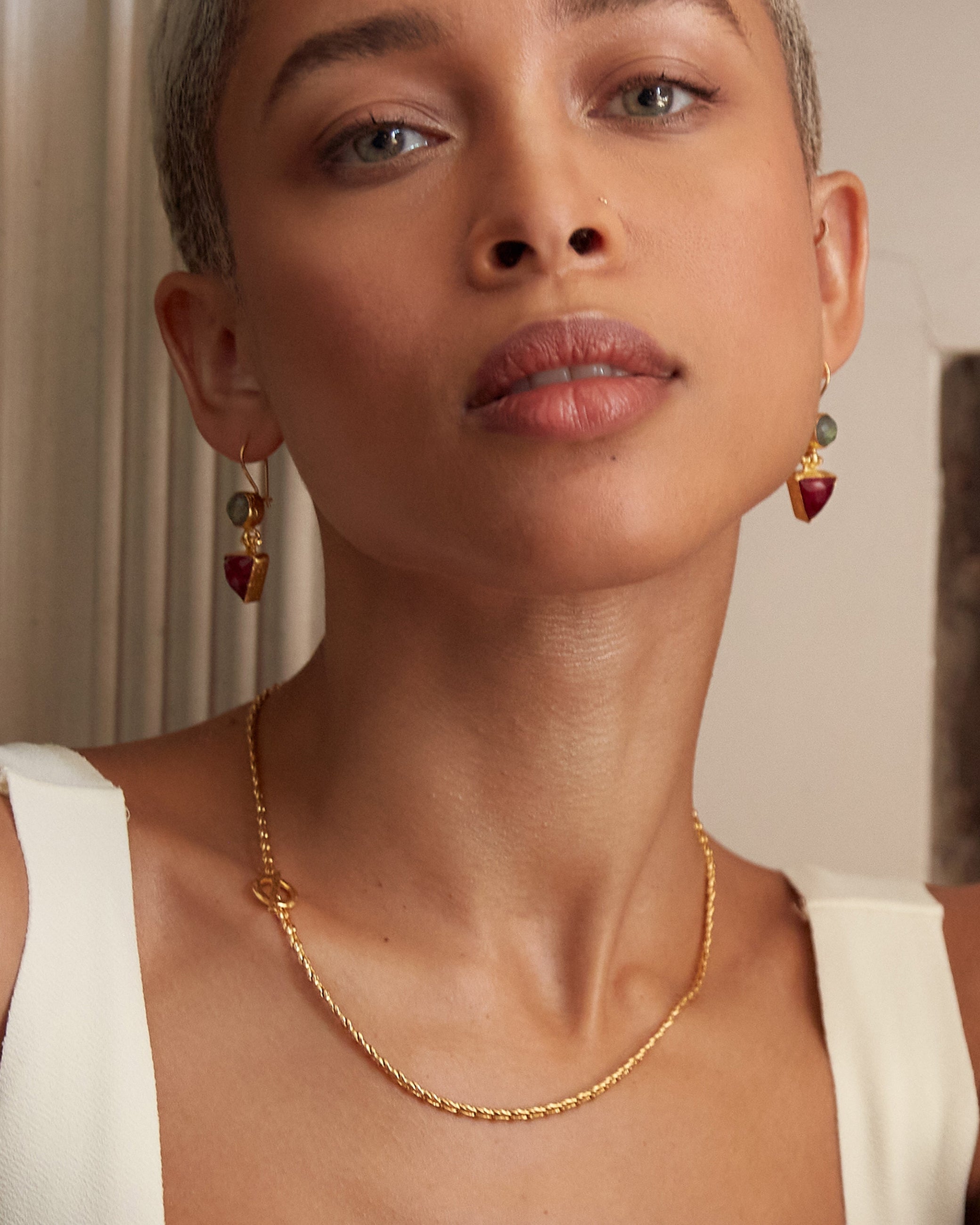 Thea Snake Chain Necklace with T-Bar - S/M