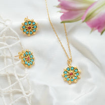 Marigold Turquoise and Red Agate Beaded Stud Earrings