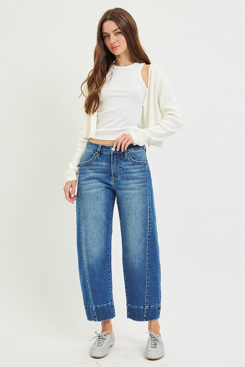 Risen Slouchy Crop Barrel Jeans- Medium