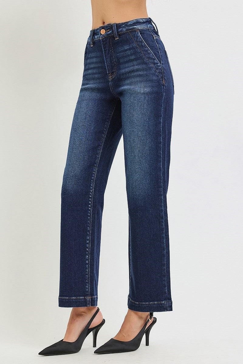 Risen High Rise Ankle Straight Jeans- Dark