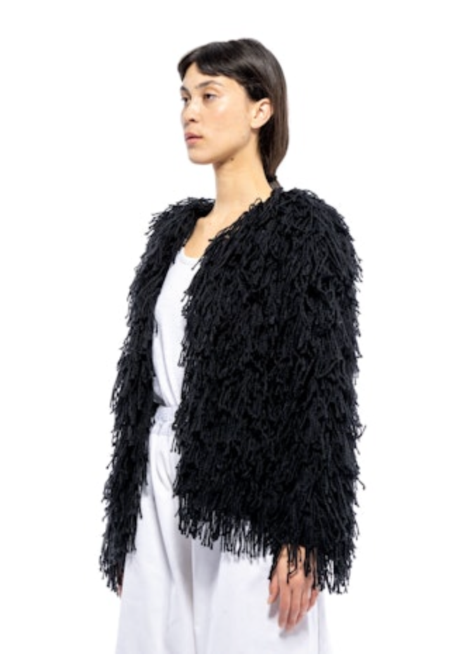 Hand Knit Noodle Fringe Cardigan