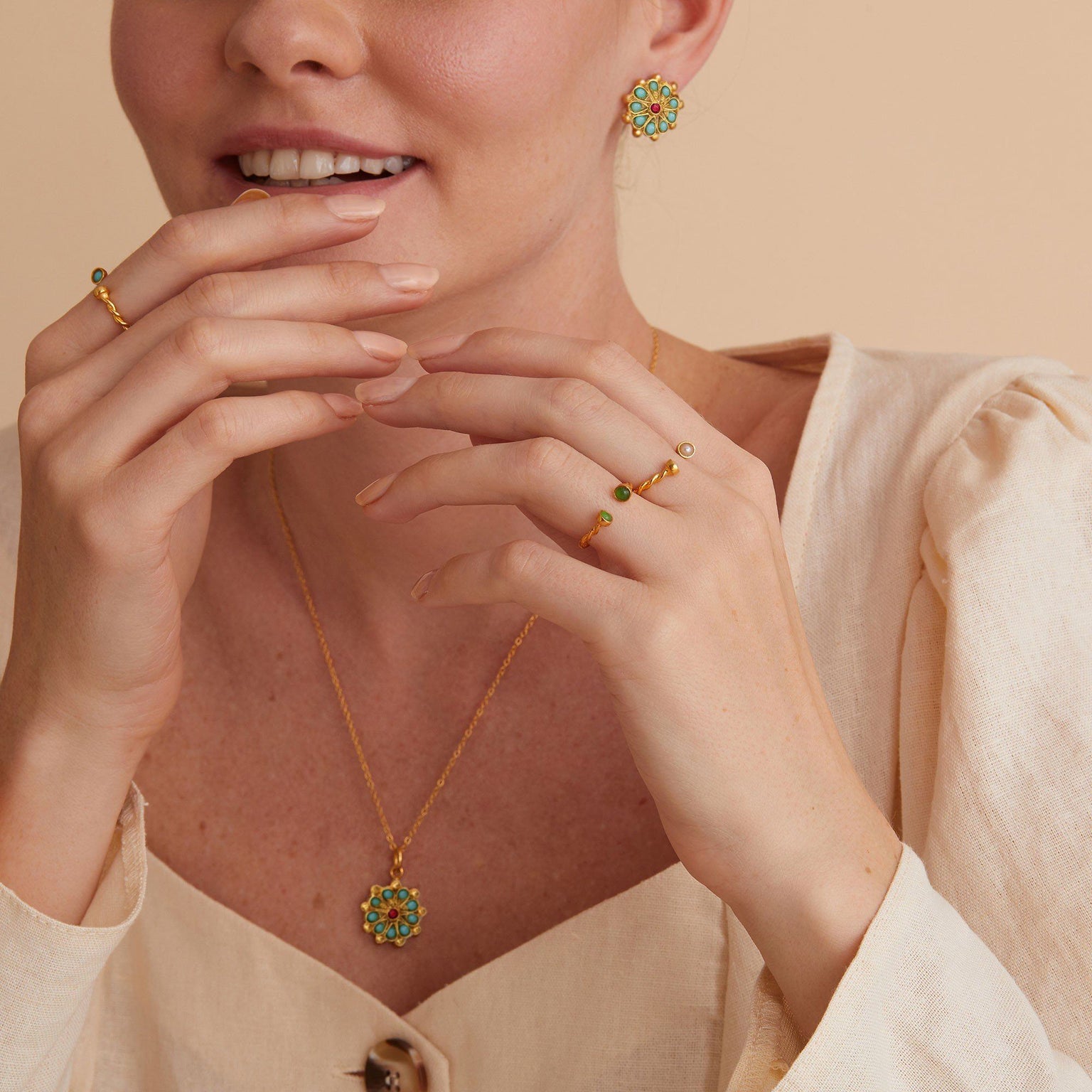 Marigold Turquoise and Red Agate Beaded Pendant Necklace