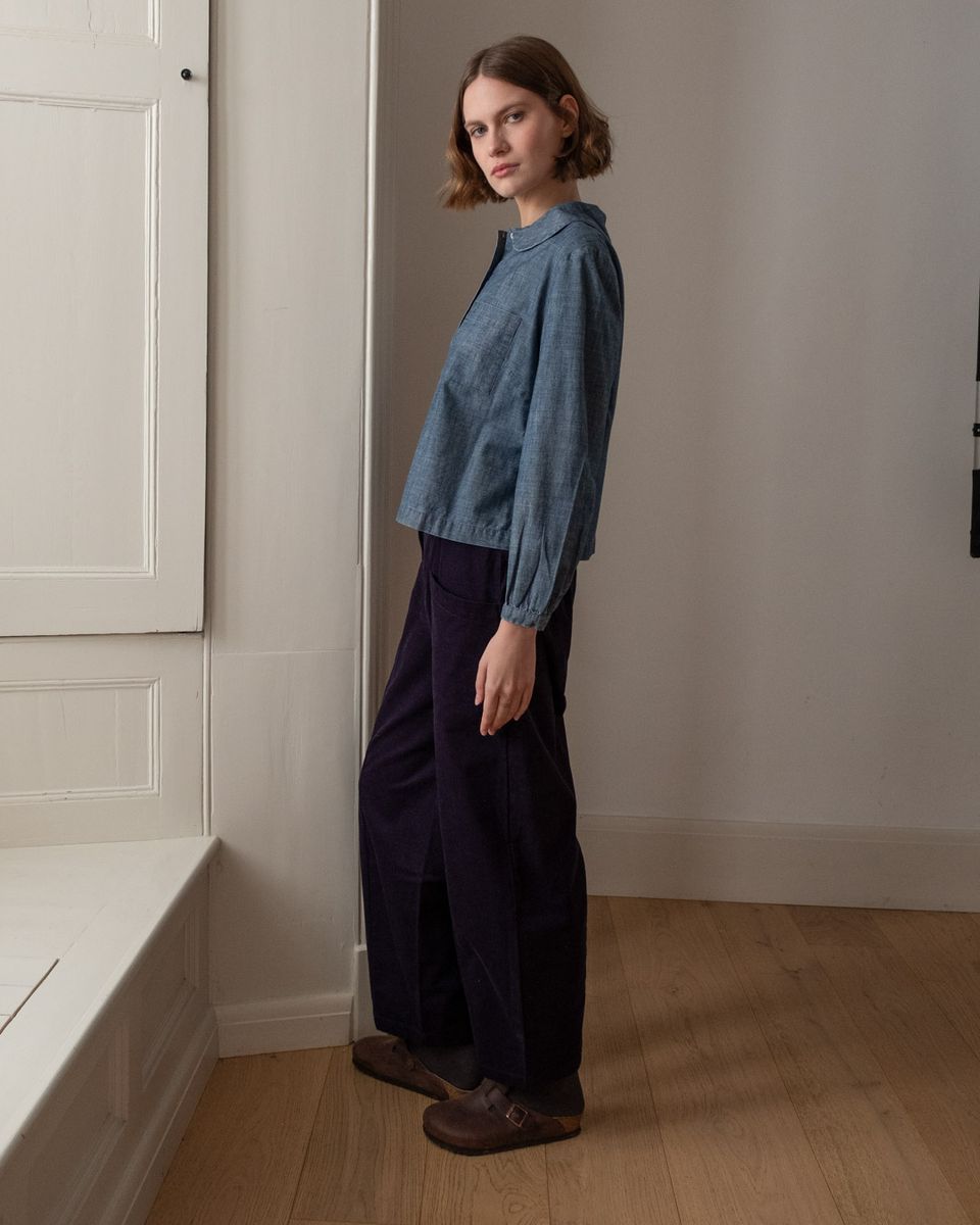 LORREN BARREL LEG CORDUROY PANT- NAVY