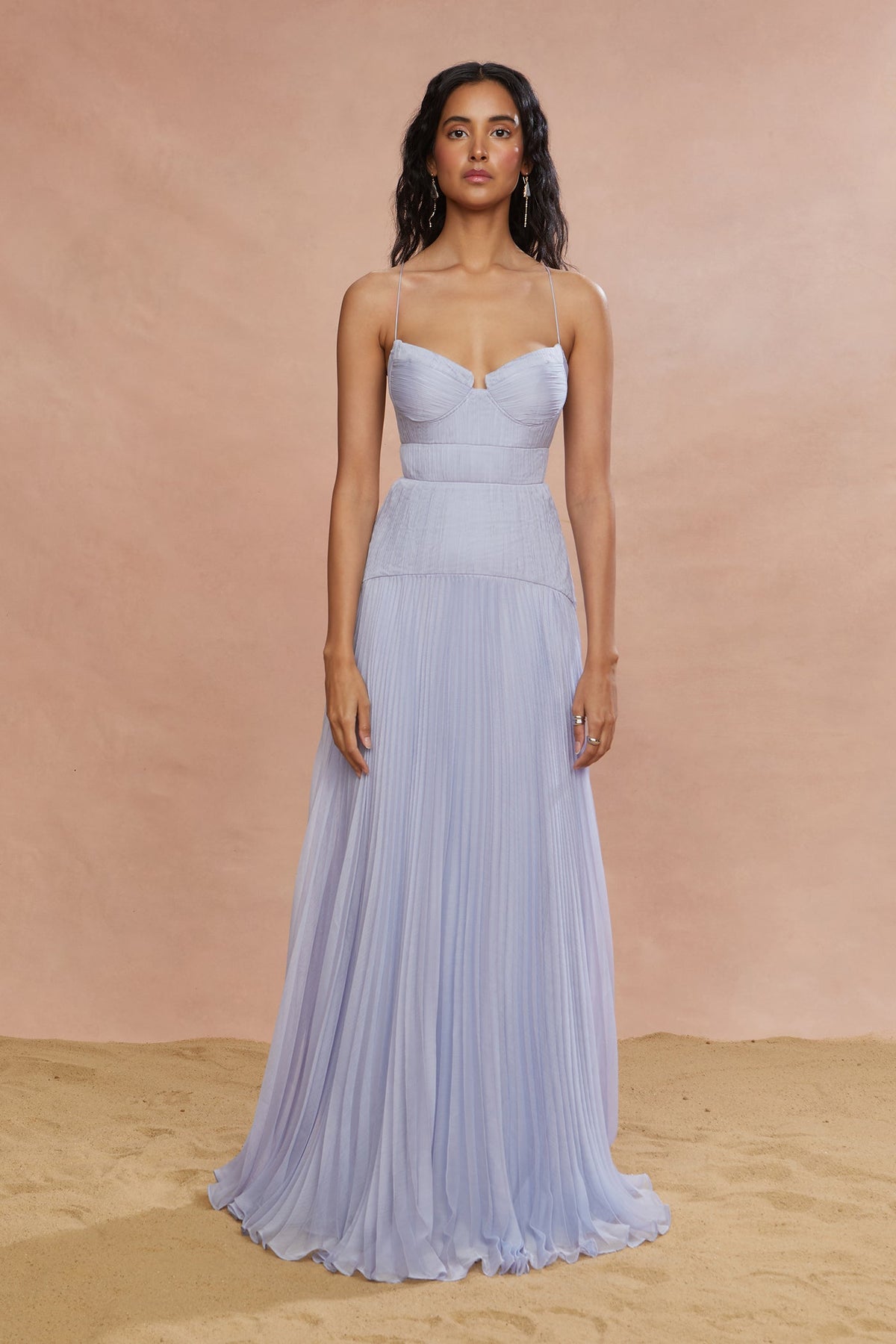 Saylor Pleated Gown - Rain Cloud