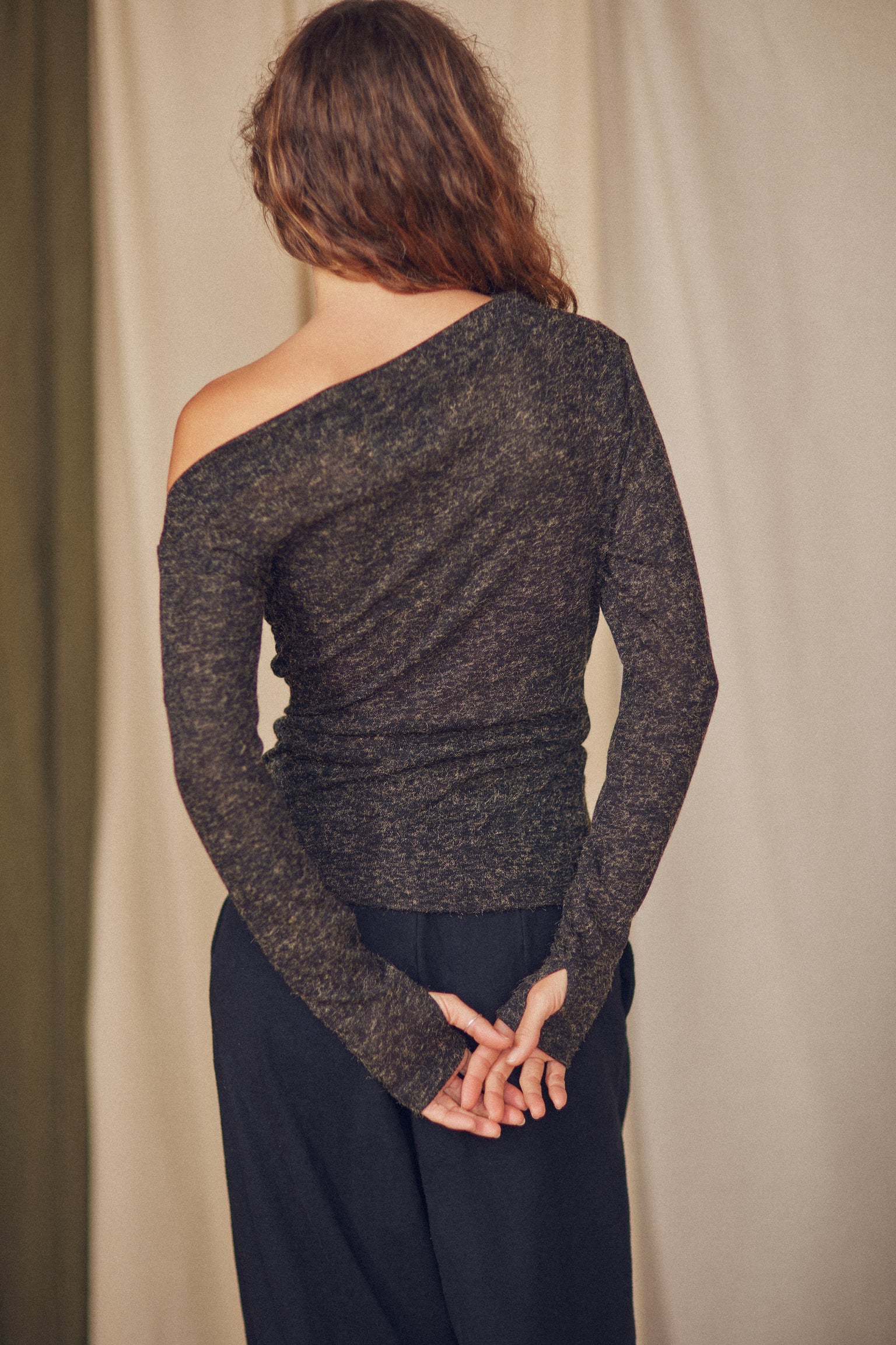 Cossac Drape Top- Black Melange