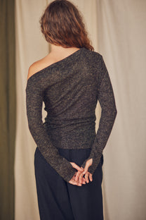 Cossac Drape Top- Black Melange