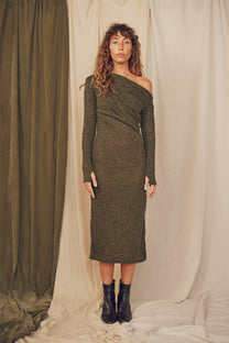 Cossac Drape Dress- Khaki Melange