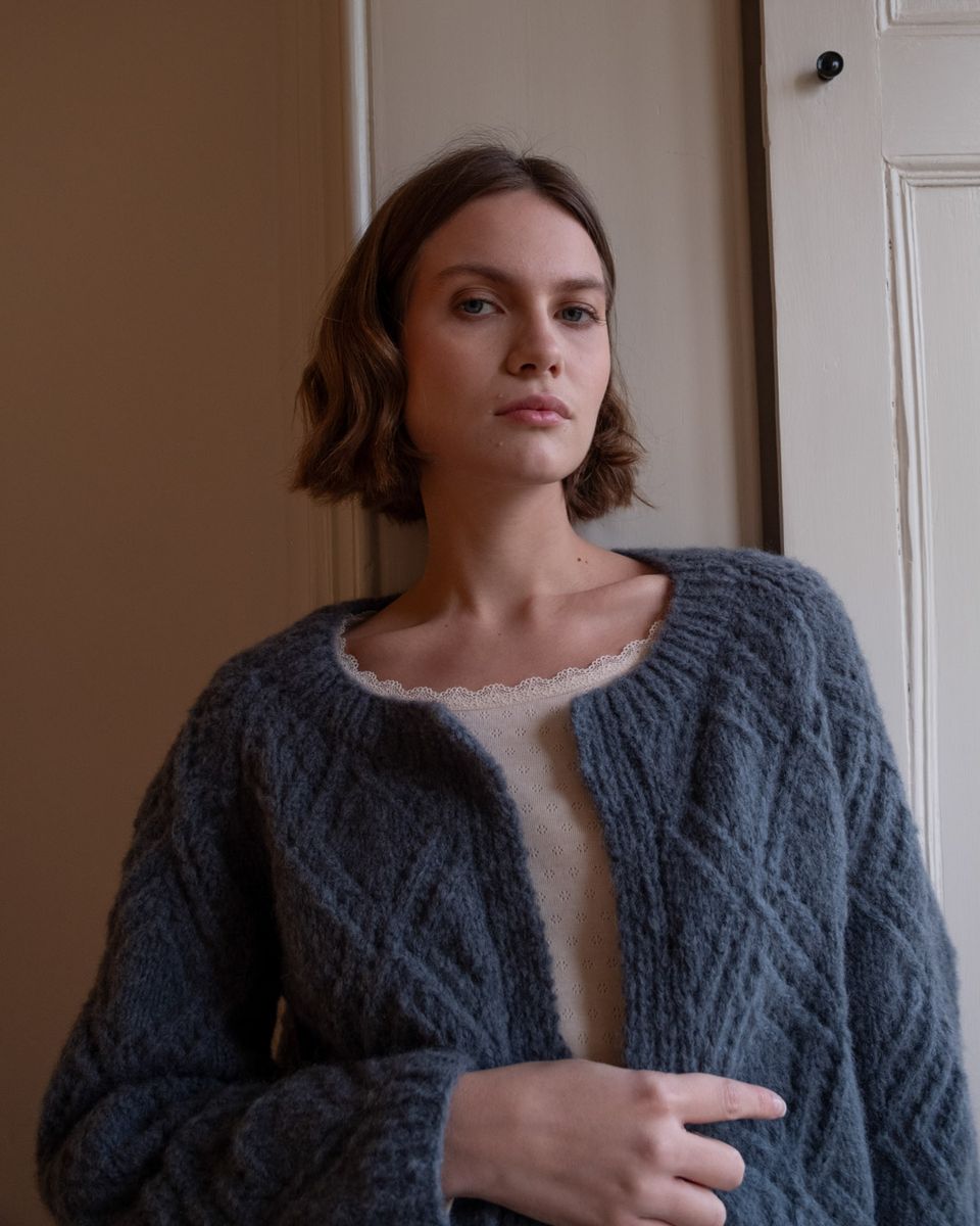 NOVA LACY HAND KNIT MOHAIR CARDIGAN- SMOKED BLUE