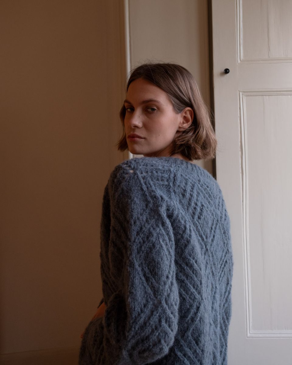 NOVA LACY HAND KNIT MOHAIR CARDIGAN- SMOKED BLUE