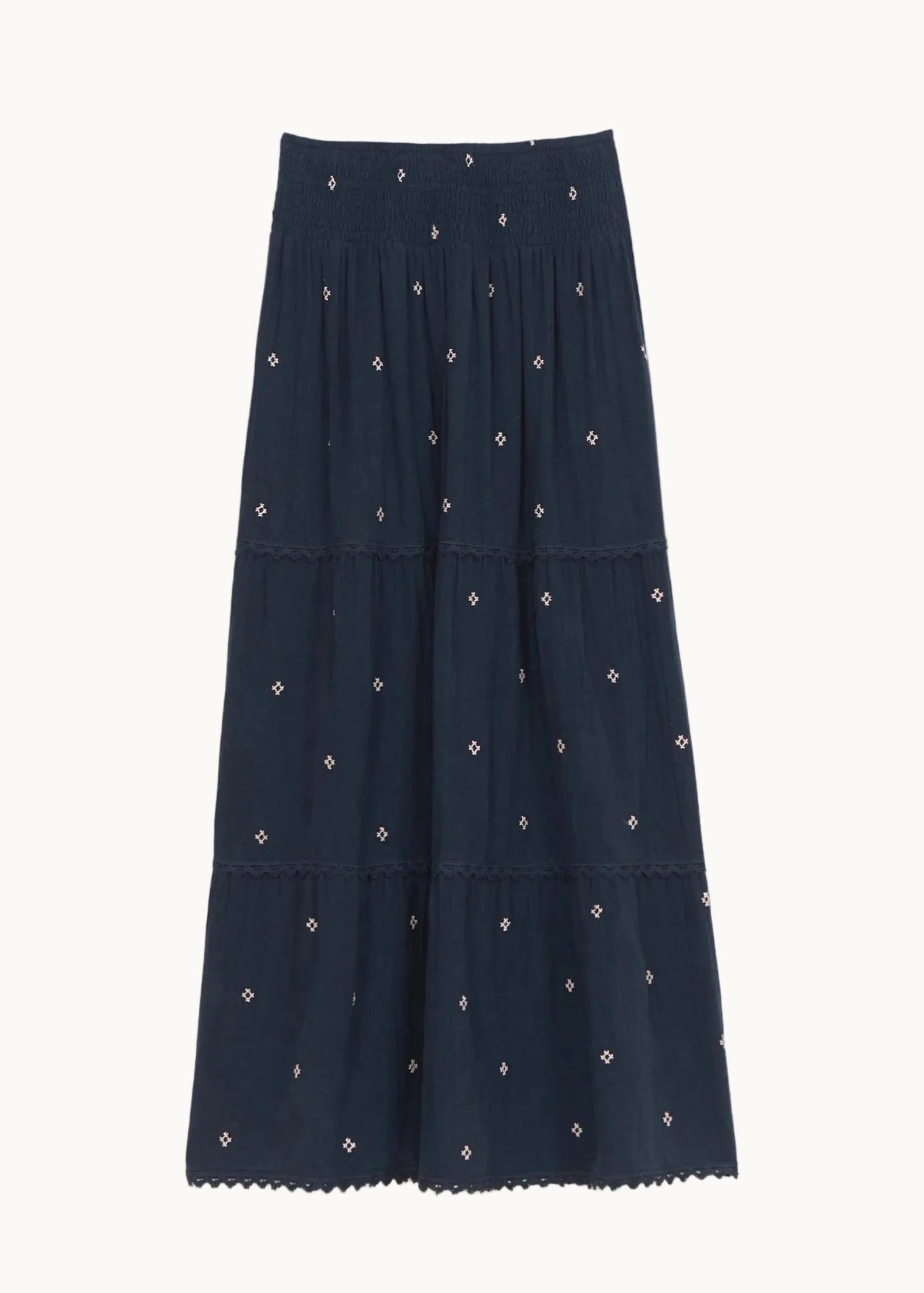 M.A.B.E. Lucca Embroidered Maxi Skirt- Indigo