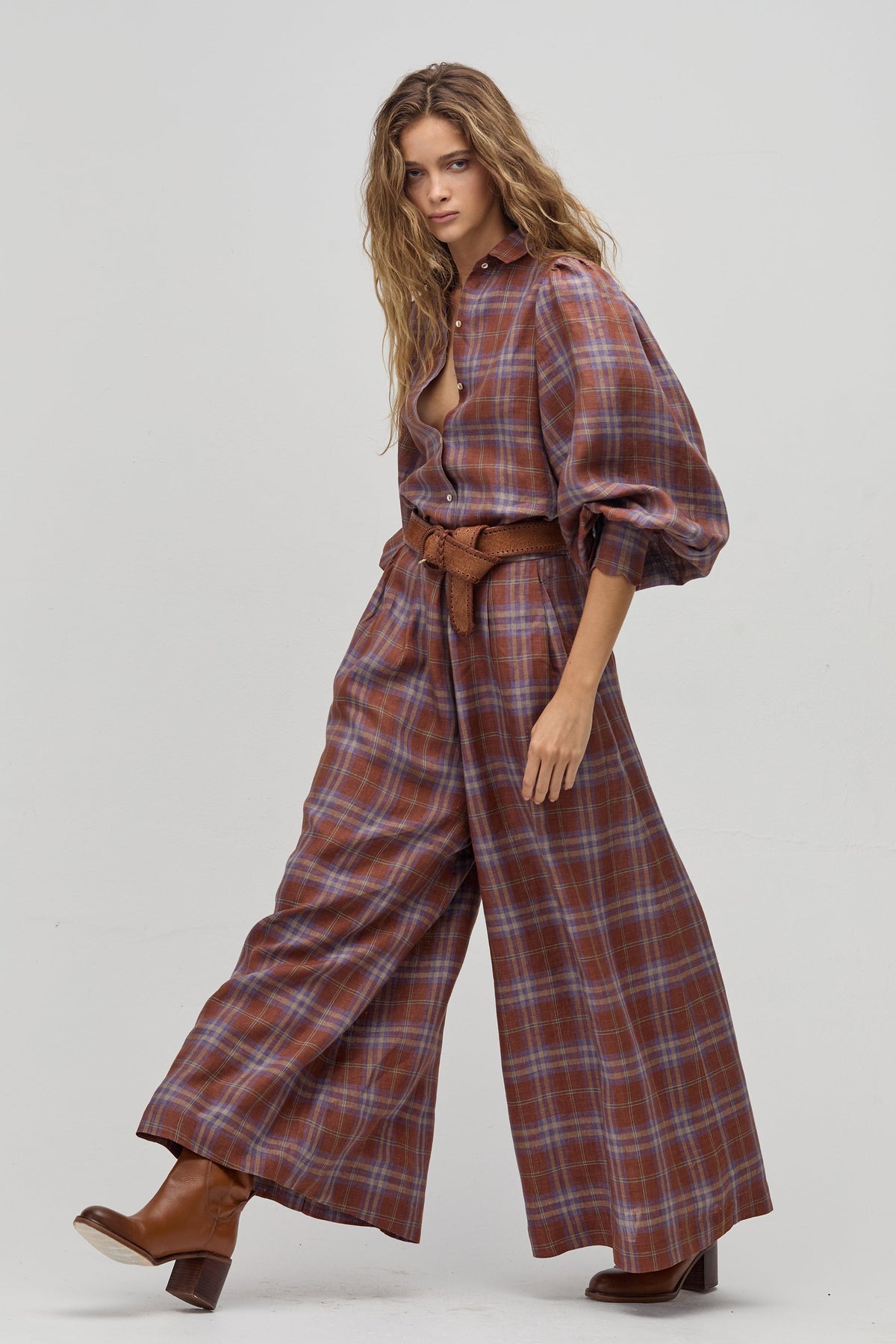 Sabi Linen Pants- Hazlenut Checks