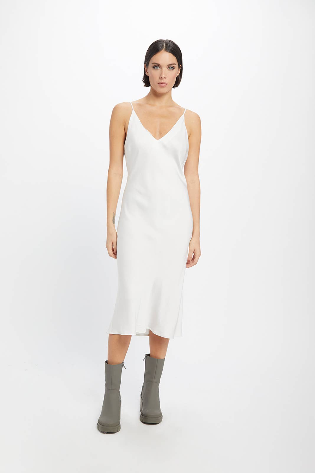 Bias Cut Tencel Slip Dress- Snow White