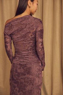 Cossac Devoré Drape Top in Cocoa
