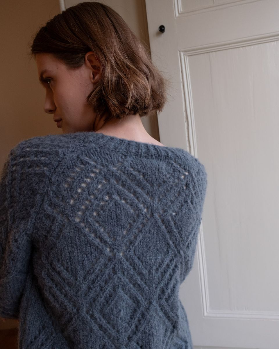 NOVA LACY HAND KNIT MOHAIR CARDIGAN- SMOKED BLUE