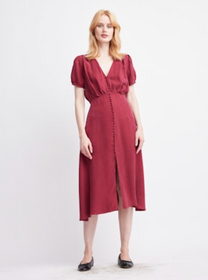 Ilse V Neck Cupro Dress- Cranberry