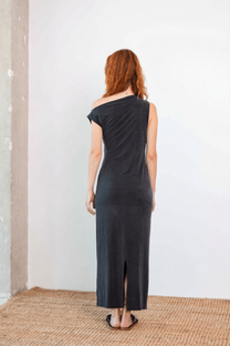 Cossac Drape Cupro Midi Dress in Slate Black