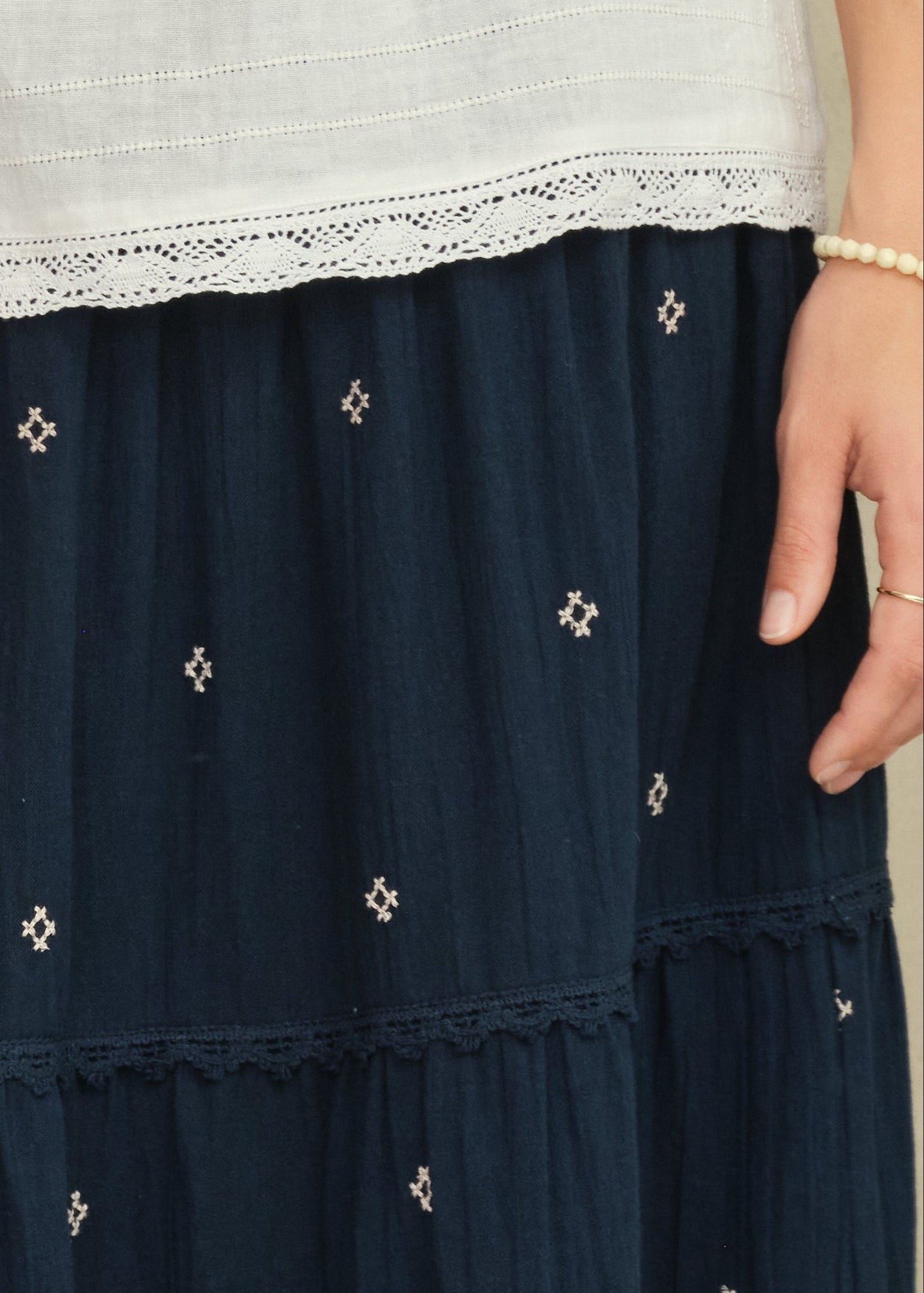 M.A.B.E. Lucca Embroidered Maxi Skirt- Indigo
