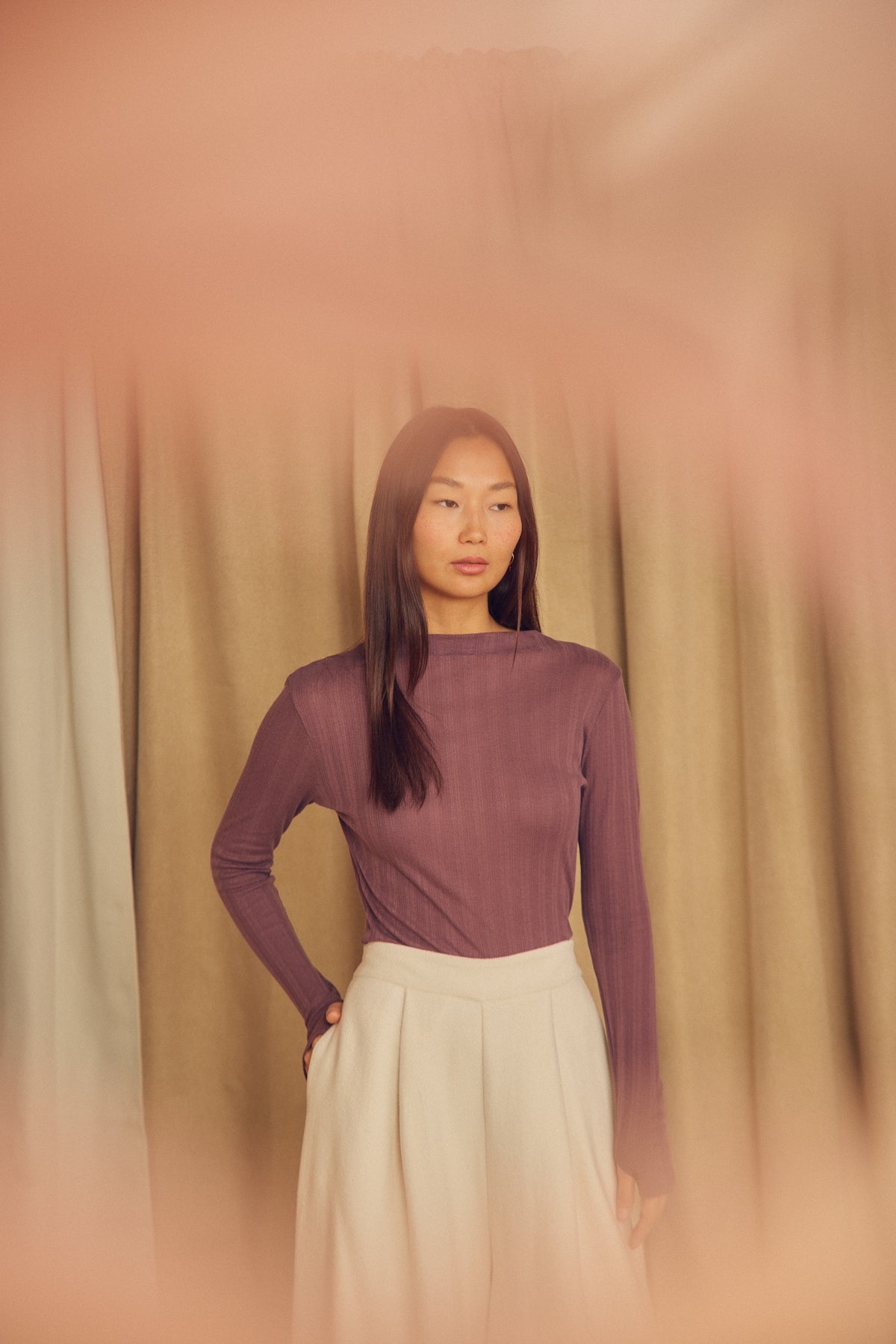 Cossac Organic Cotton and Lyocell Ribbed Long Sleeve Top in Cocoa