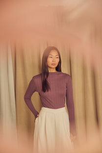 Cossac Organic Cotton and Lyocell Ribbed Long Sleeve Top in Cocoa